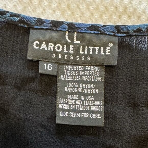 VINTAGE 90s CAROLE LITTLE Maxi Dress Blue Black Rayon Vest Soutache USA Size 16 - Picture 5 of 10